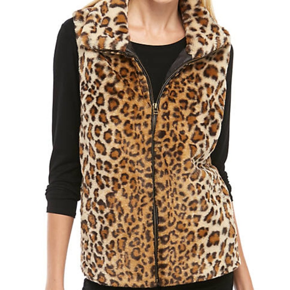 Nordstrom By Effeci Leopard Print Fleece Vest EUC sz 2X